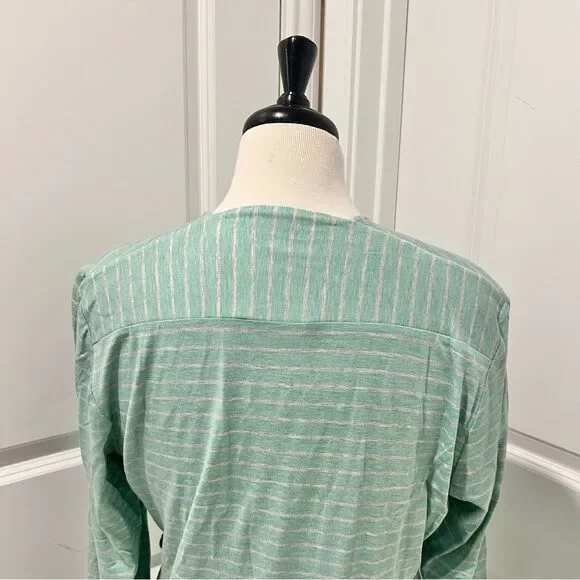 Soft Surroundings Women's Green/Gray Striped Long Sleeve Wrap Blouse Large 14-16 - Picture 6 of 7